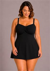 Classic Black Twisted Front Swimdress with Padded Bra